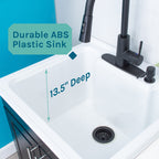 Tehila Black Vanity Cabinet and White Utility Sink with Black Finish High-Arc Pull-Down Faucet
