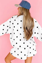 Brown Polka Dot Raw Hem Relaxed Pullover Loose Skort Two Piece Set