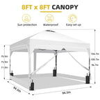 Ainfox 8ft x 8ft Pop Up Canopy Beach Tent with 4 Removable Clear PVC Sidewalls for Events, Parties, Camping