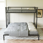 Twin Size Metal Pull-Out Bunk Bed with Guardrail and Built-In Ladder
