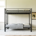 Twin Size Metal Pull-Out Bunk Bed with Guardrail and Built-In Ladder