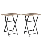 2-piece folding TV tray table without assembly, portable sofa side table, brown and black