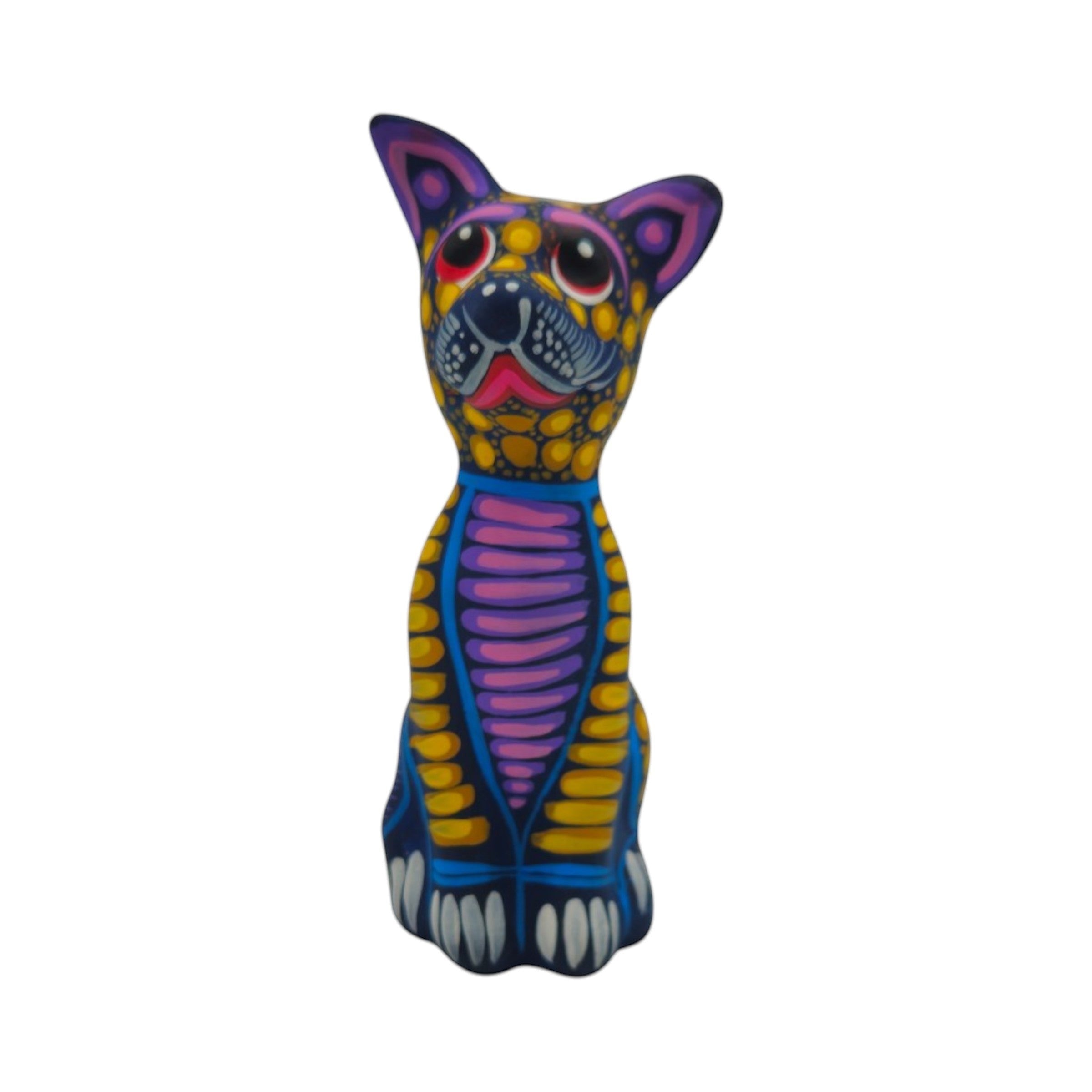 Alebrije Sitting Dog Statue | Hand-Painted Decorative Art