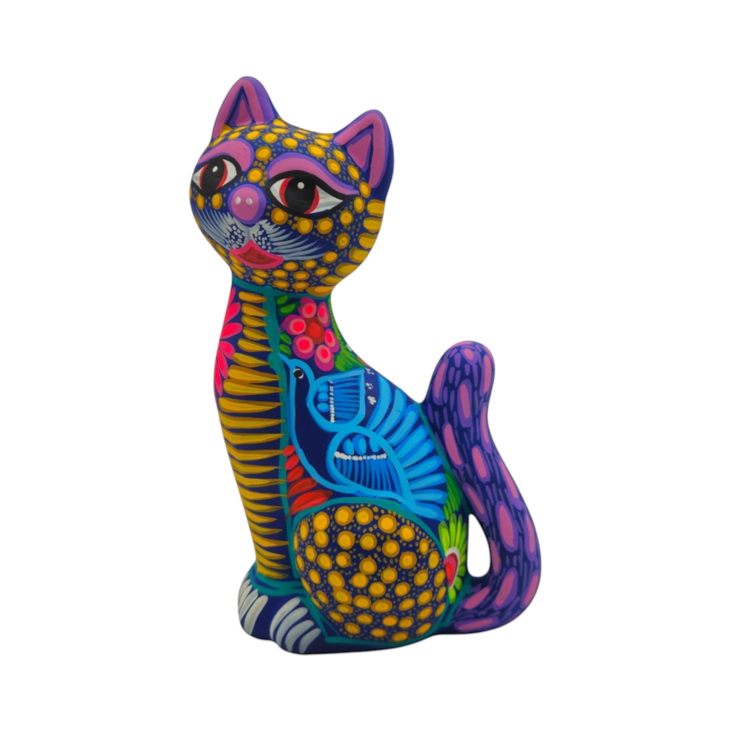 Alebrije Sitting Cat Statue | Hand-Painted Artwork