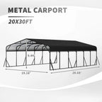 [20X30FT] Alora Heavy-Duty Wind-Resistant Steel Roof Carport With Triangular Frame (SAK94812)