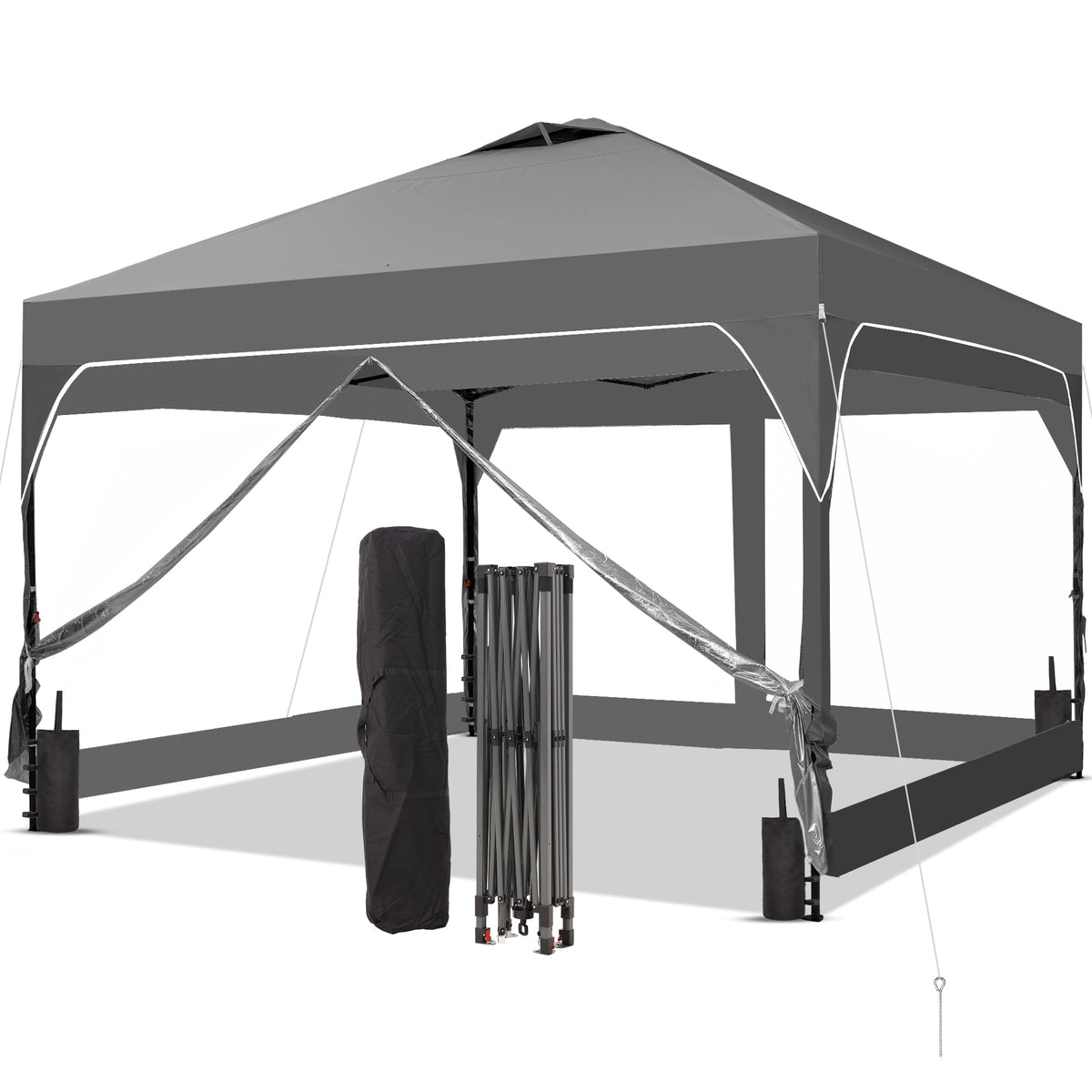 Ainfox 8ft x 8ft Pop Up Canopy Beach Tent with 4 Removable Clear PVC Sidewalls for Events, Parties, Camping
