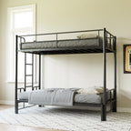 Twin Size Metal Pull-Out Bunk Bed with Guardrail and Built-In Ladder