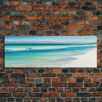 Blue Beach and Ocean Waves Panoramic Framed Canvas Print - Perfect for Living Room, Bedroom, Office Decor