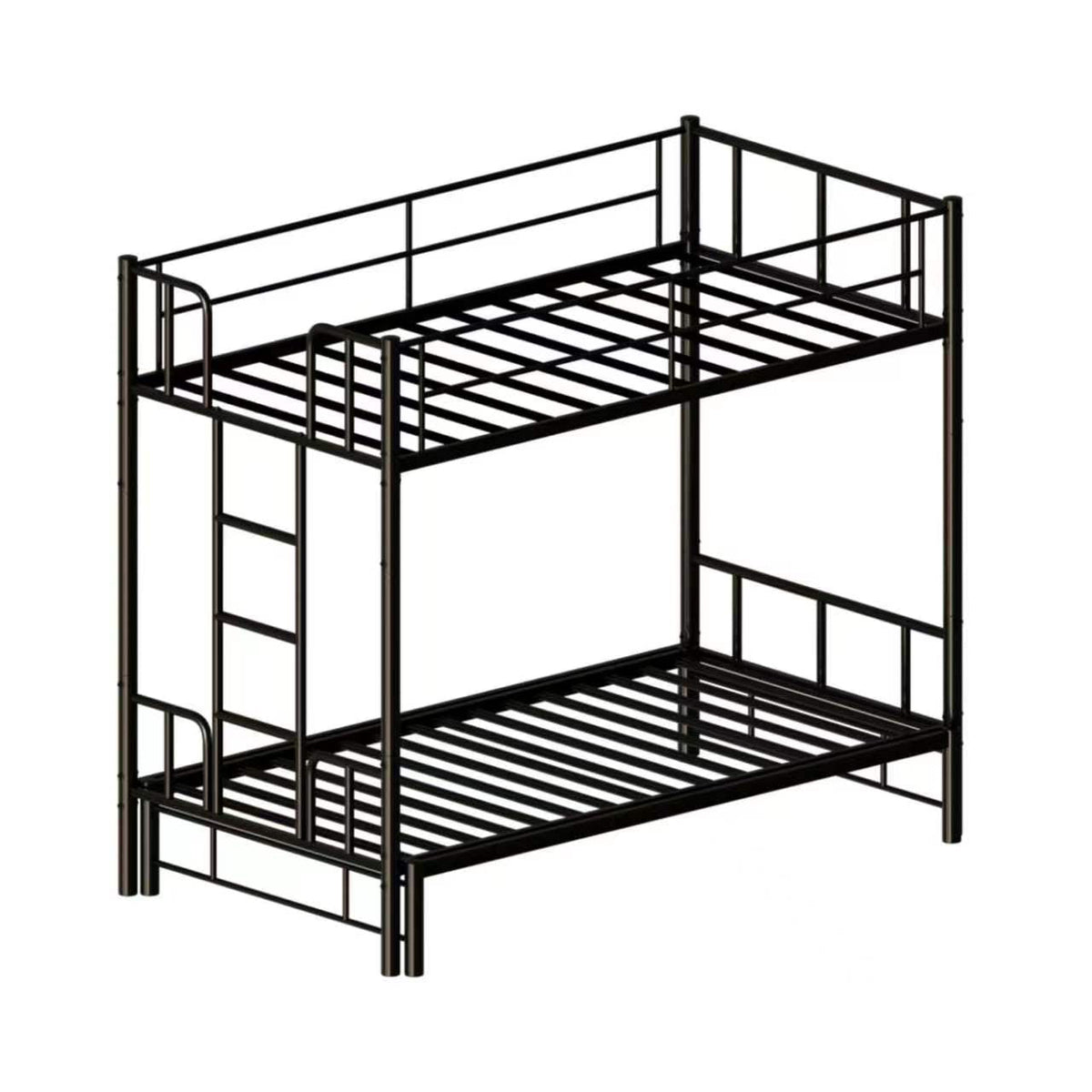 Twin Size Metal Pull-Out Bunk Bed with Guardrail and Built-In Ladder