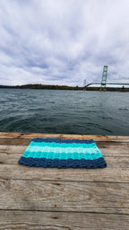 5 Stripe Lobster Rope Mat Navy Blue, Teal, Seafoam