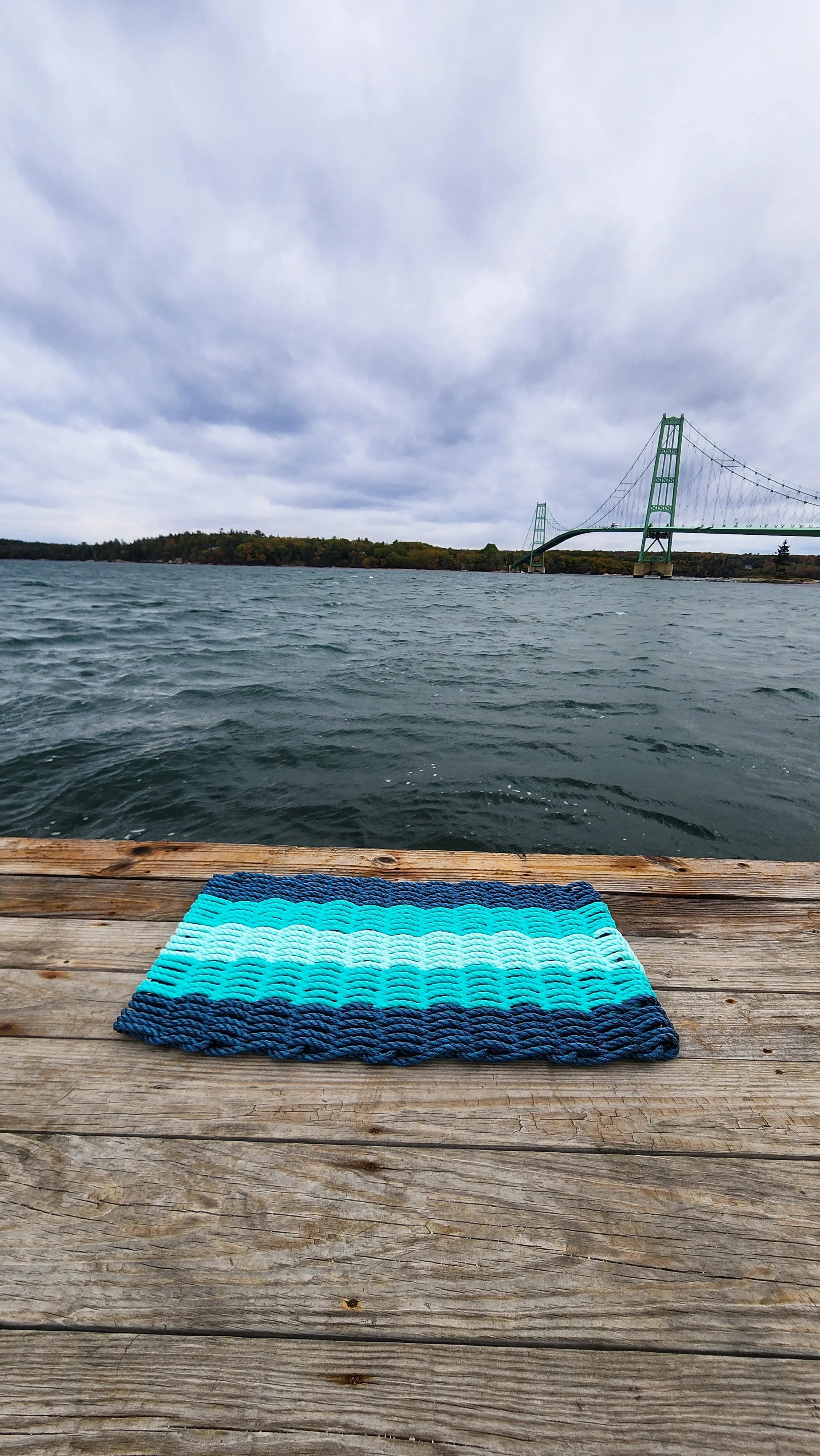 5 Stripe Lobster Rope Mat Navy Blue, Teal, Seafoam