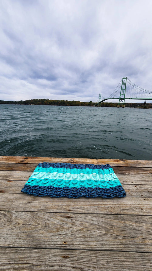 5 Stripe Lobster Rope Mat Navy Blue, Teal, Seafoam