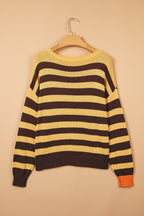 Brown Stripe Striped Drop Shoulder Colorblock Pullover Sweater