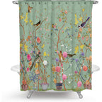 Green Flower-bird Print Shower Curtain
