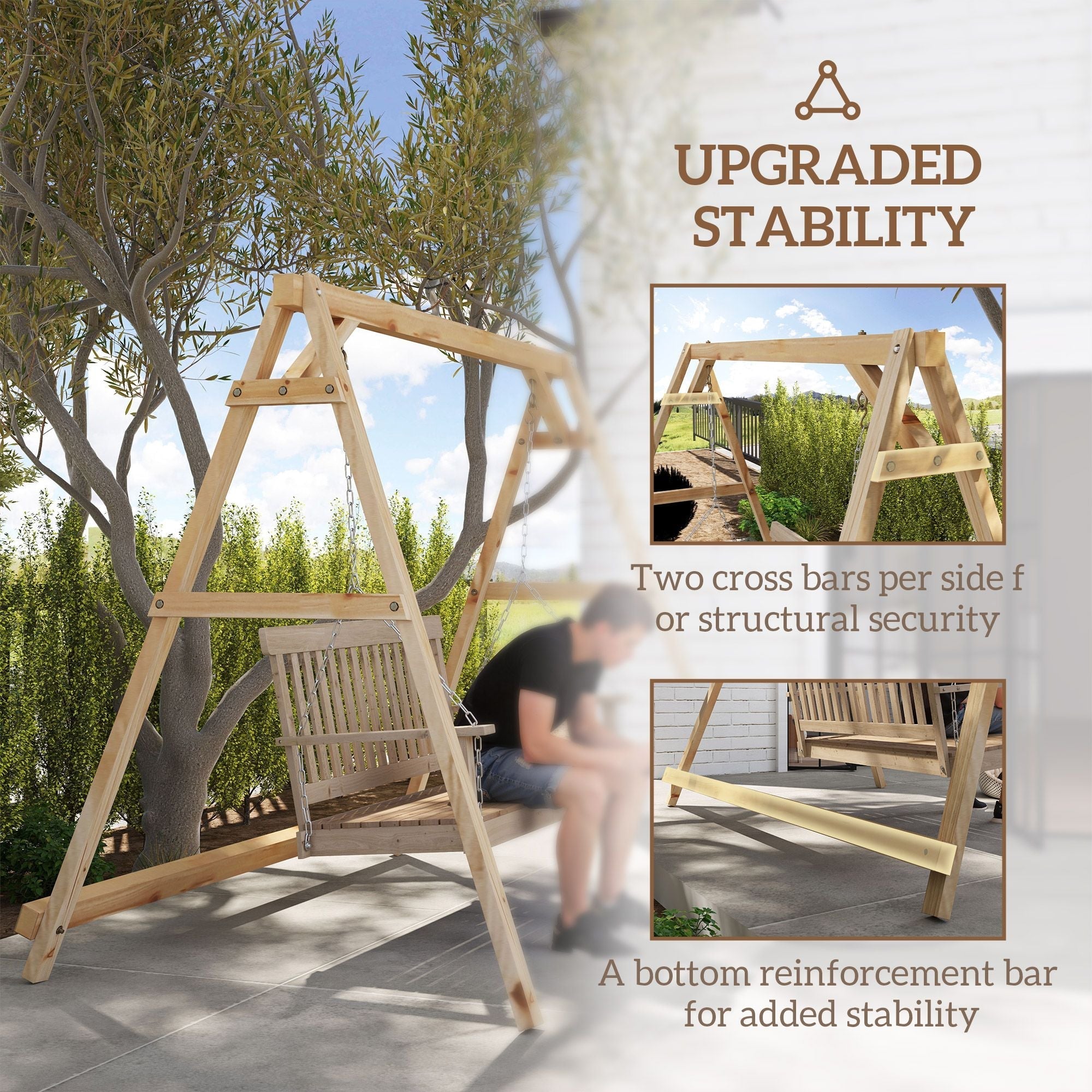 770lbs Porch Swing Frame, Heavy Duty A-Frame Hanging Chair Stand Only with Reinforced Bars for Porch, Garden, Backyard