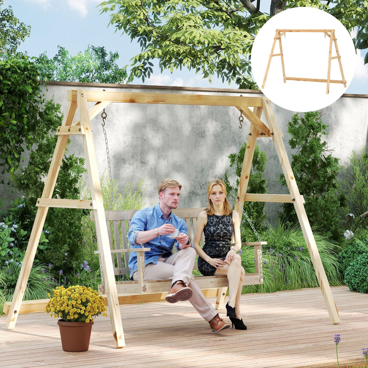 770lbs Porch Swing Frame, Heavy Duty A-Frame Hanging Chair Stand Only with Reinforced Bars for Porch, Garden, Backyard