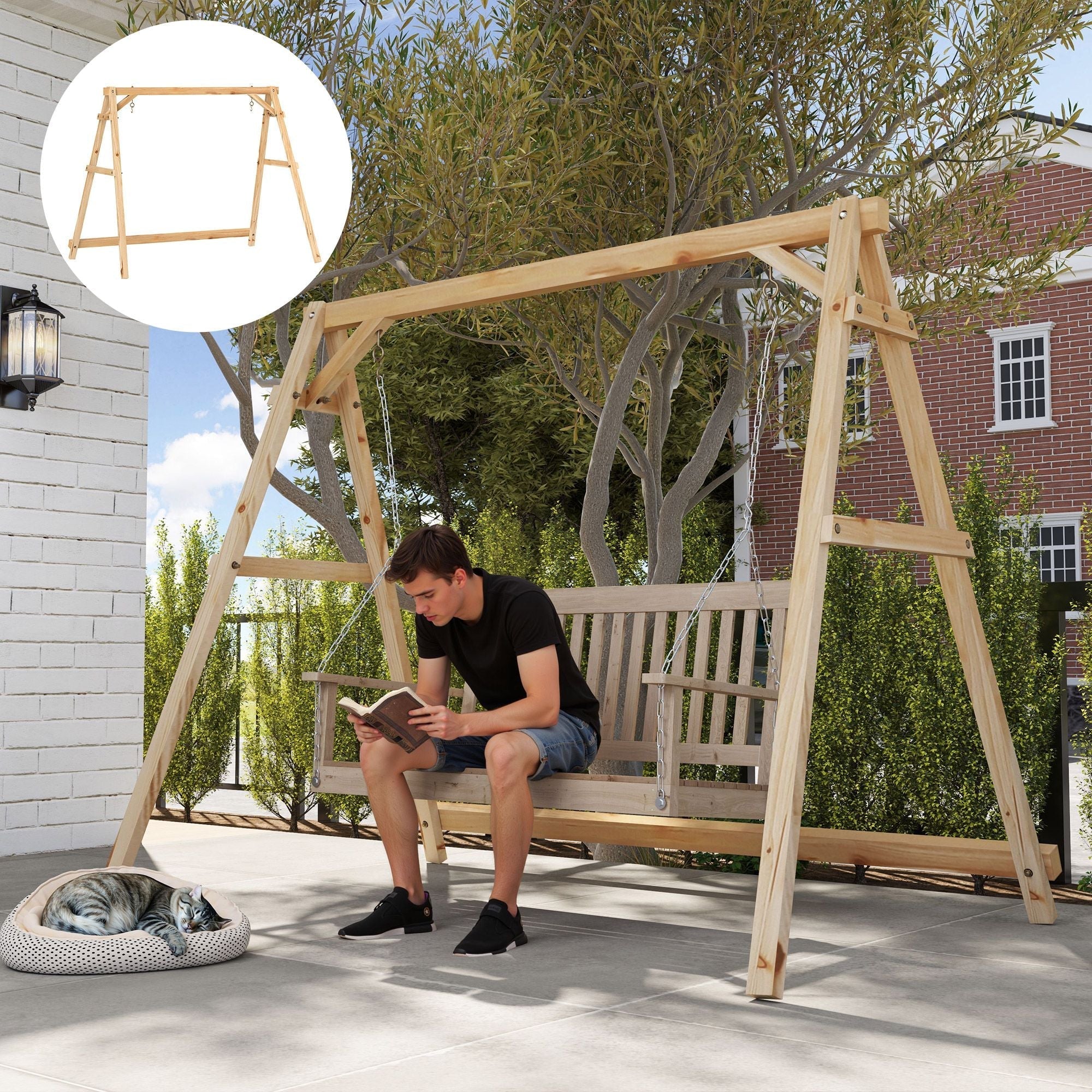 770lbs Porch Swing Frame, Heavy Duty A-Frame Hanging Chair Stand Only with Reinforced Bars for Porch, Garden, Backyard