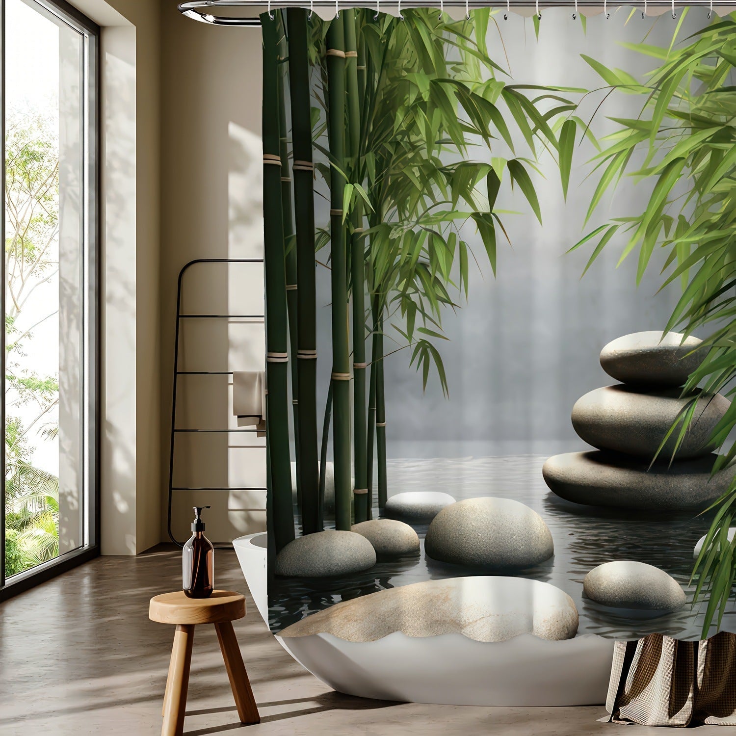 Stone Shower Curtain Quiet Bathroom Decorative Partition