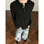 Mens Long-Sleeve T-Shirt Loose-Fit Striped All-Match Top