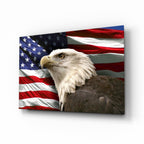 Proud Portrait Waving Flag American Eagle Glass Wall Art