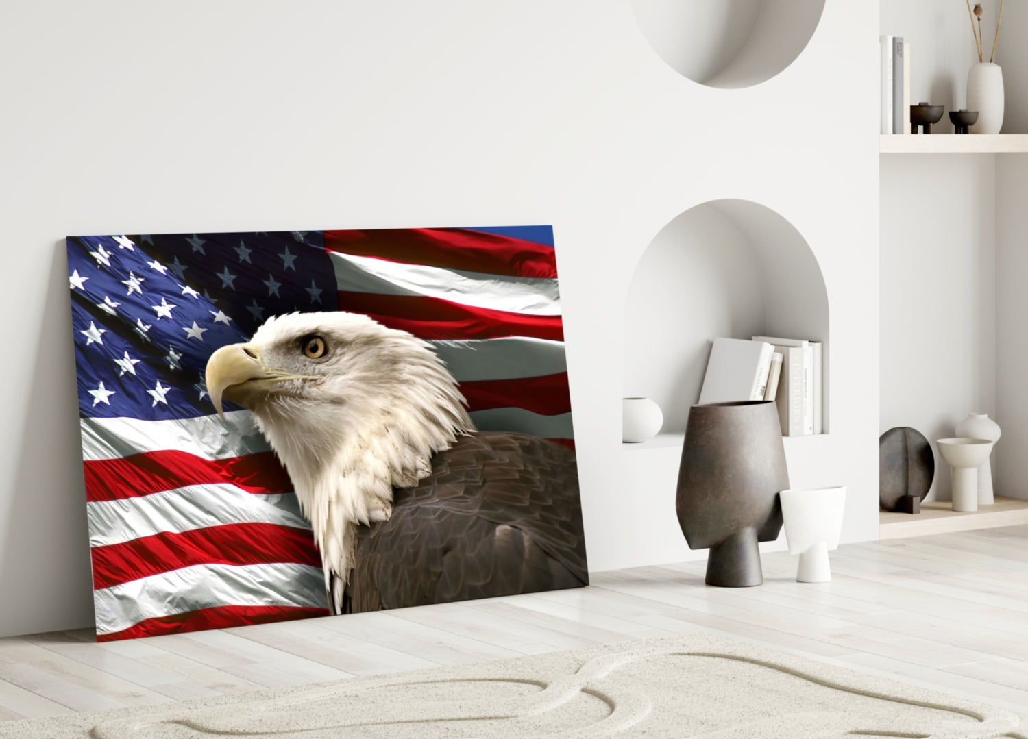 Proud Portrait Waving Flag American Eagle Glass Wall Art
