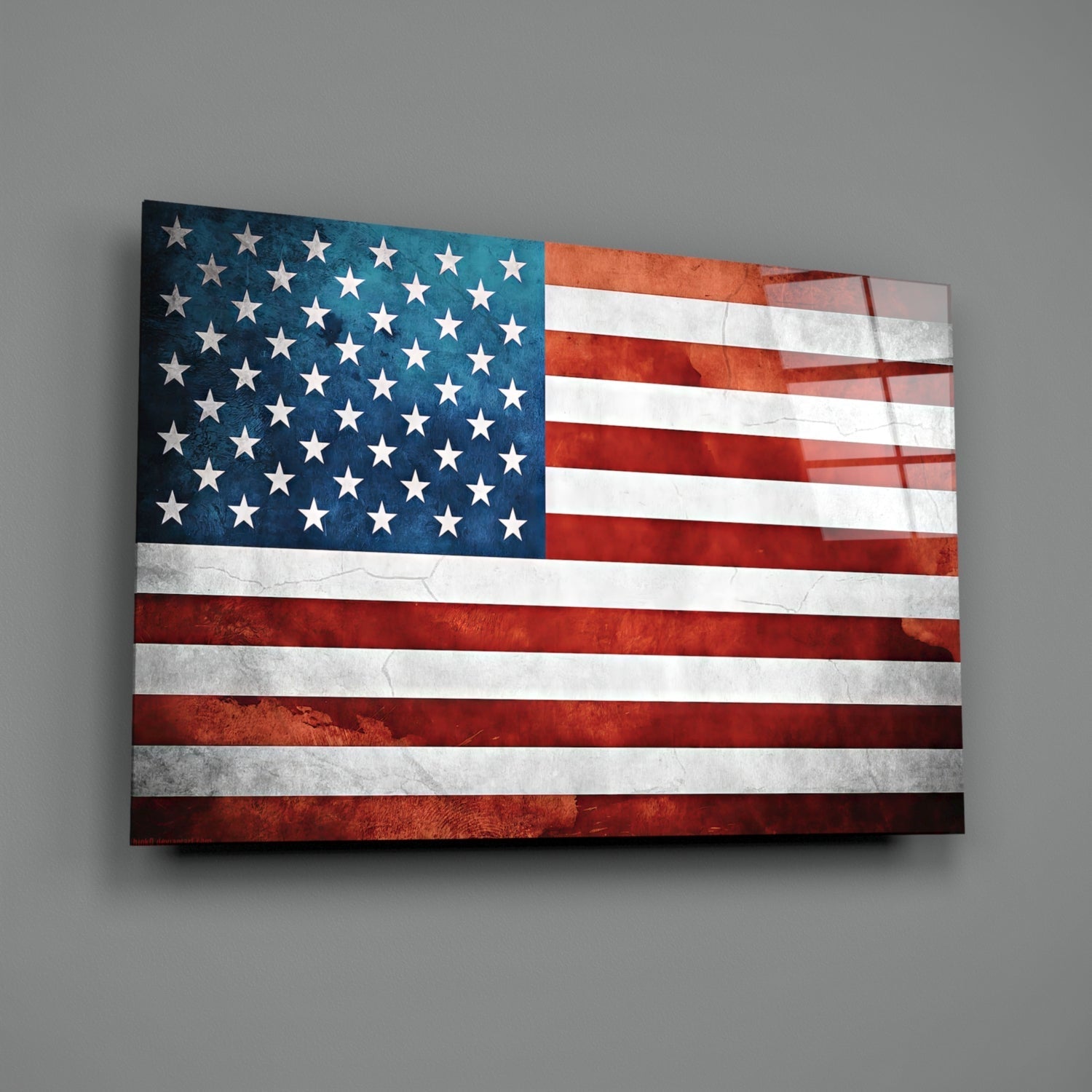 Vintage Watercolor American Flag Glass Wall Art