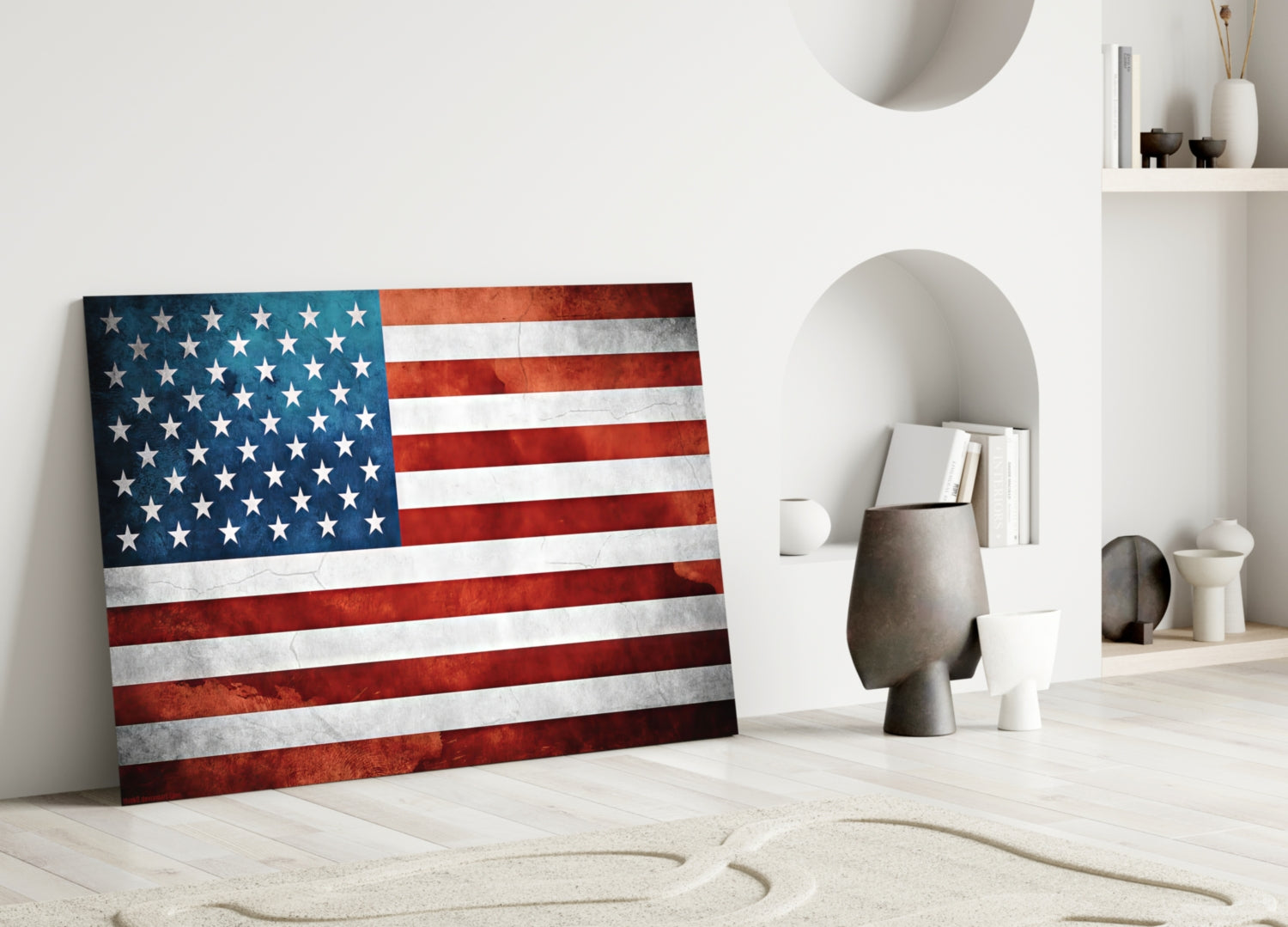 Vintage Watercolor American Flag Glass Wall Art