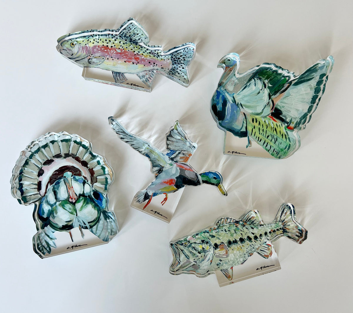 Chasing Rainbows Trout Fish Acrylic Tabletop Art