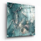 Teal Alcohol Ink Marble Glass Wall Art