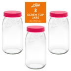 Le Parfait Screw Top Jars, French Glass Storage Jars with Colorful Airtight Screw Lids