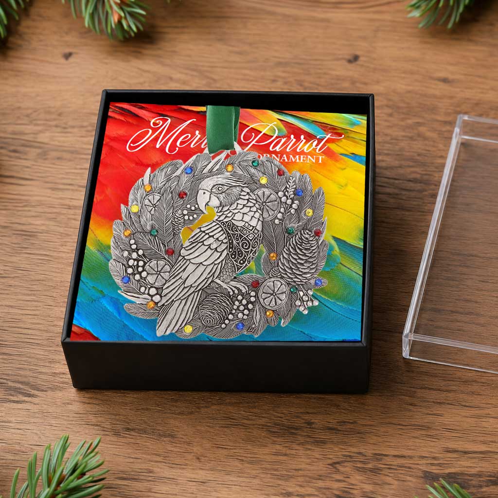 Merry Parrot Ornament with Crystals (Aluminum)