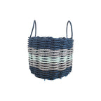 Navy Blue, Gray & Seafoam Five Stripe Rope Basket
