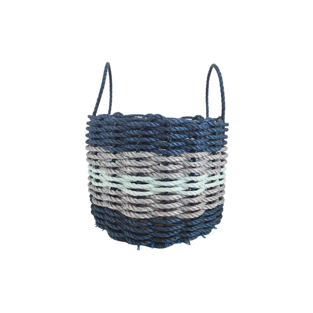 Navy Blue, Gray & Seafoam Five Stripe Rope Basket