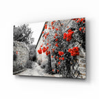 Red Roses Over Gray Stone Alley Glass Wall Art