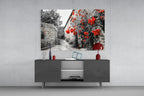 Red Roses Over Gray Stone Alley Glass Wall Art