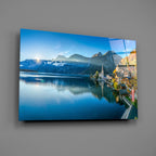 Alpine Lakeside Village Glass Wall Art