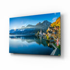 Alpine Lakeside Village Glass Wall Art