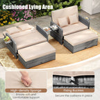 Patio Wicker Loveseat Sofa with Multipurpose Ottoman and Retractable Side Tray