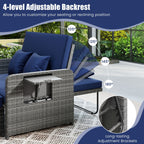 Patio Wicker Loveseat Sofa with Multipurpose Ottoman and Retractable Side Tray