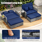 Patio Wicker Loveseat Sofa with Multipurpose Ottoman and Retractable Side Tray