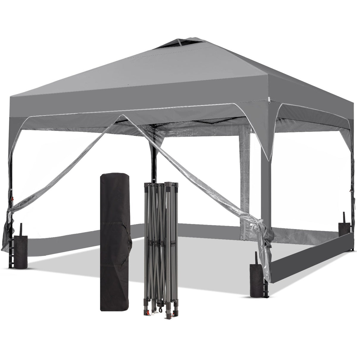 Ainfox 8ft x 8ft Pop Up Canopy Beach Tent with 4 Removable Clear PVC Sidewalls for Events, Parties, Camping