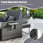 Patio Wicker Loveseat Sofa with Multipurpose Ottoman and Retractable Side Tray