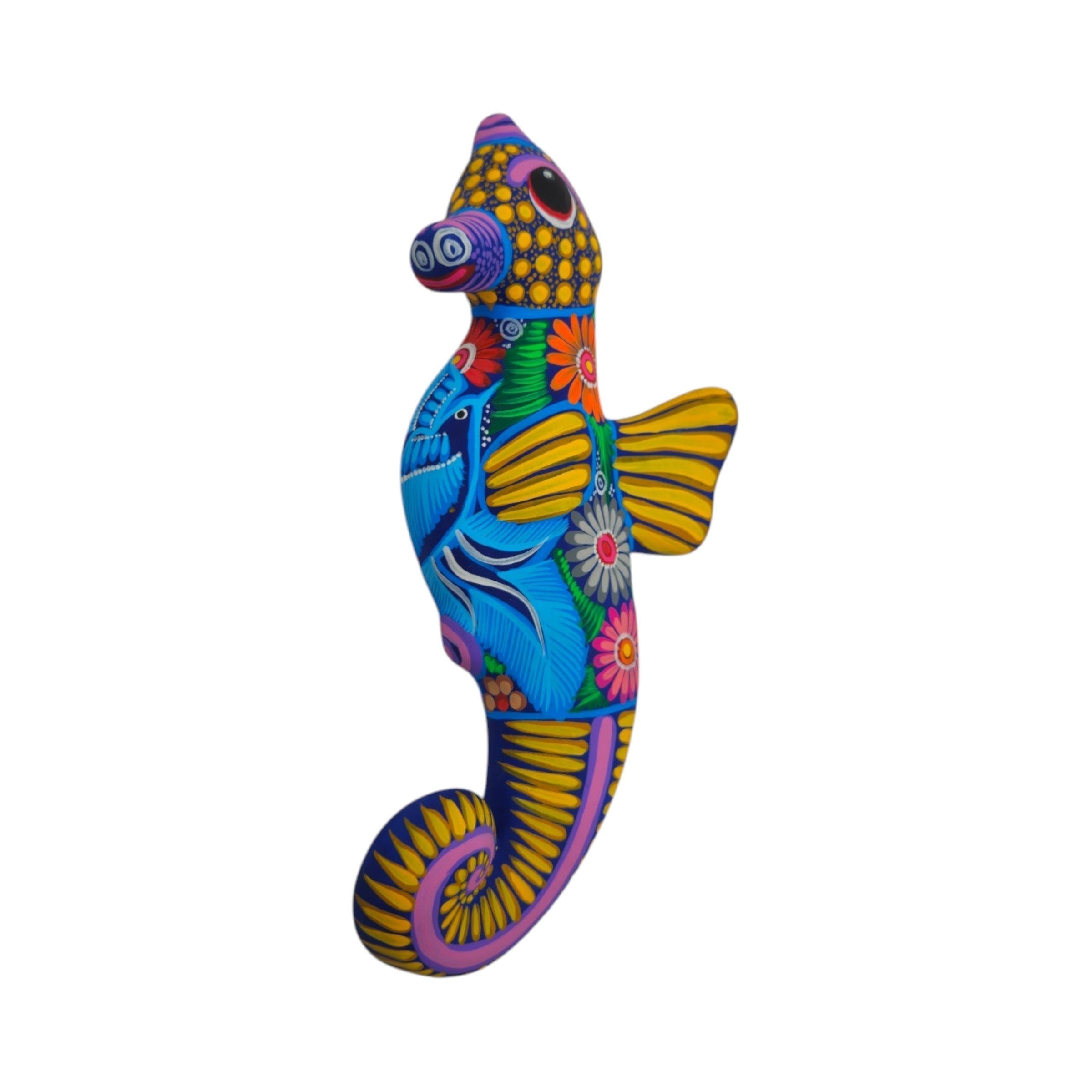 Alebrije Seahorse Figurine | Vibrant Ocean Wall Art