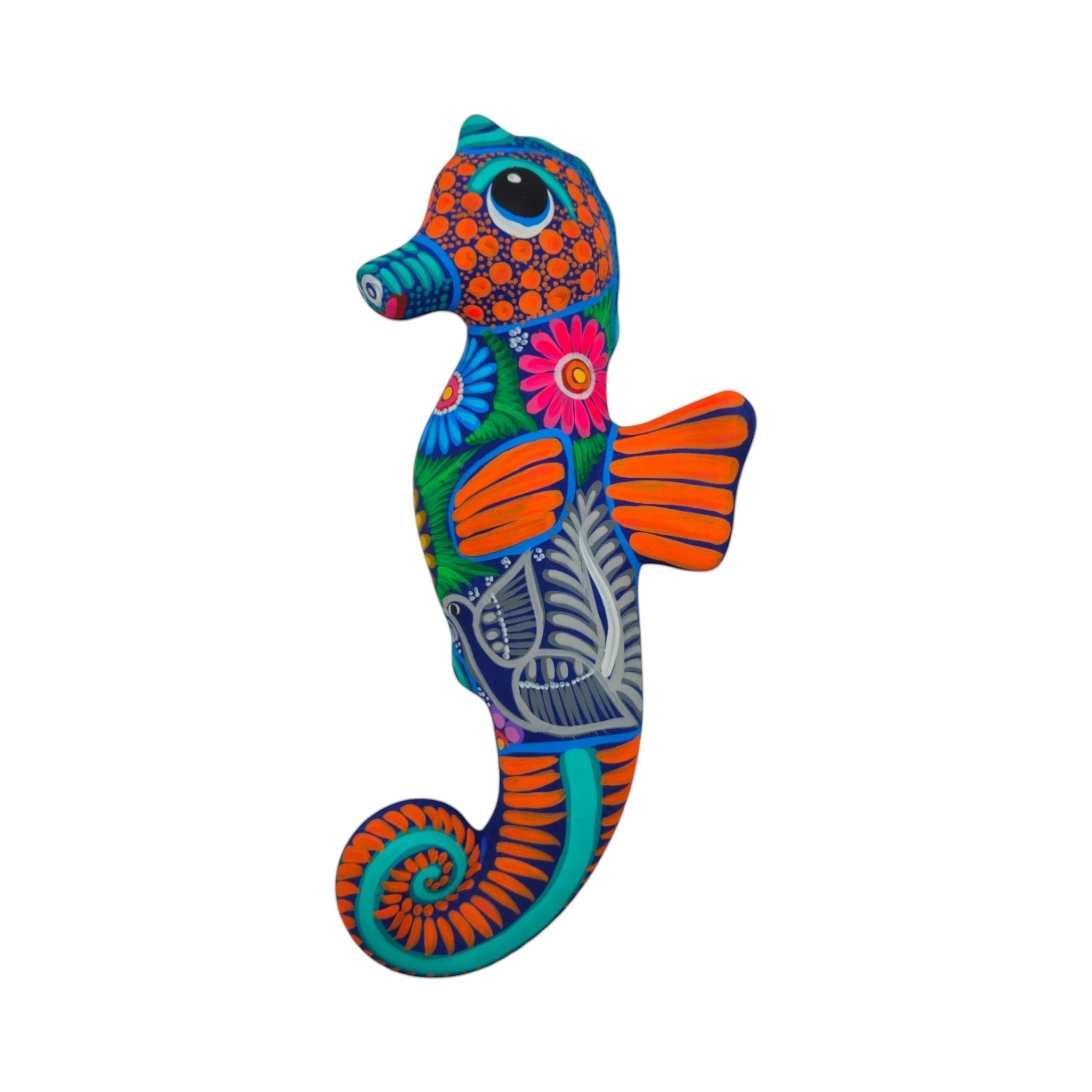 Alebrije Seahorse Figurine | Vibrant Ocean Wall Art