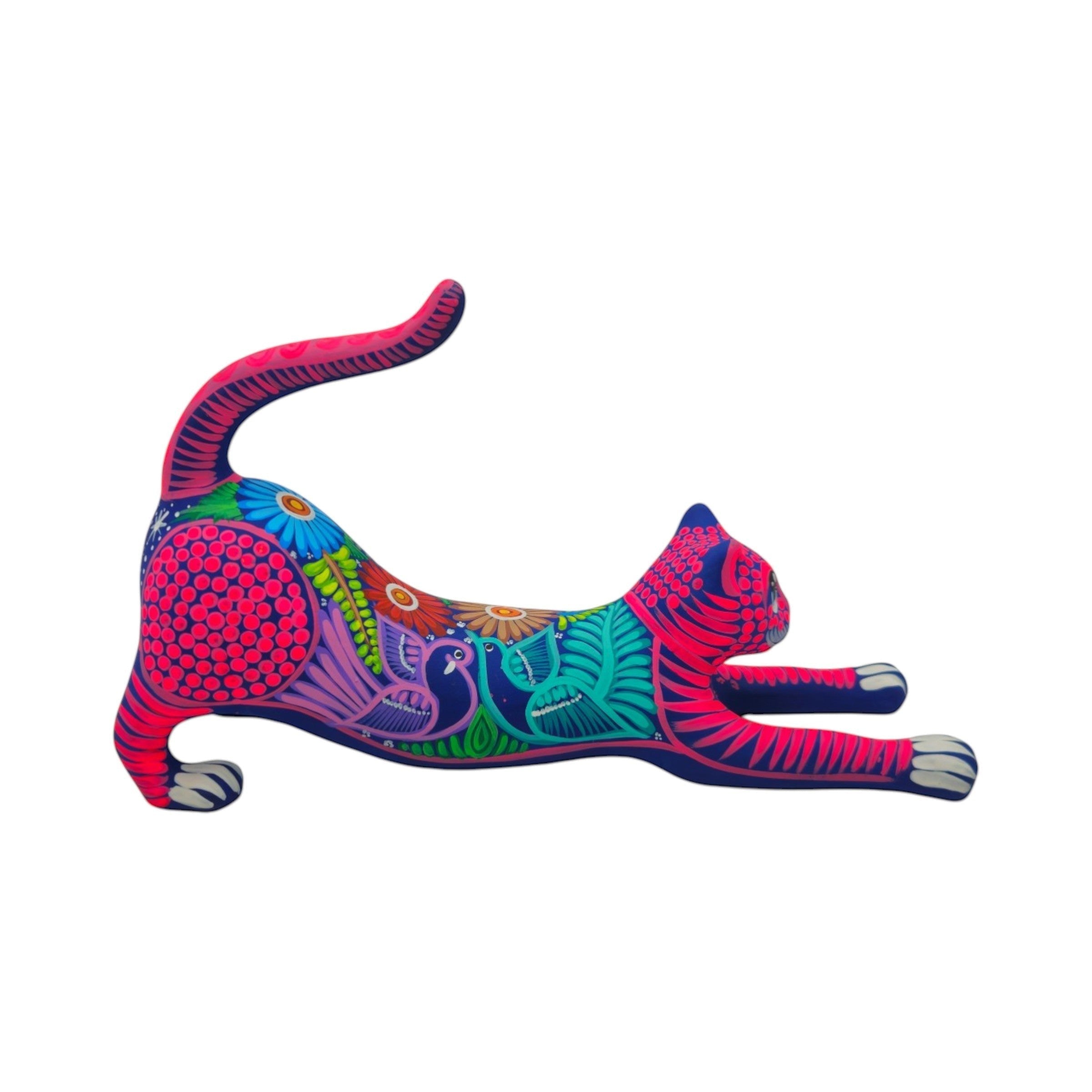 Alebrije Stretching Cat Figurine | Colorful Mexican Art