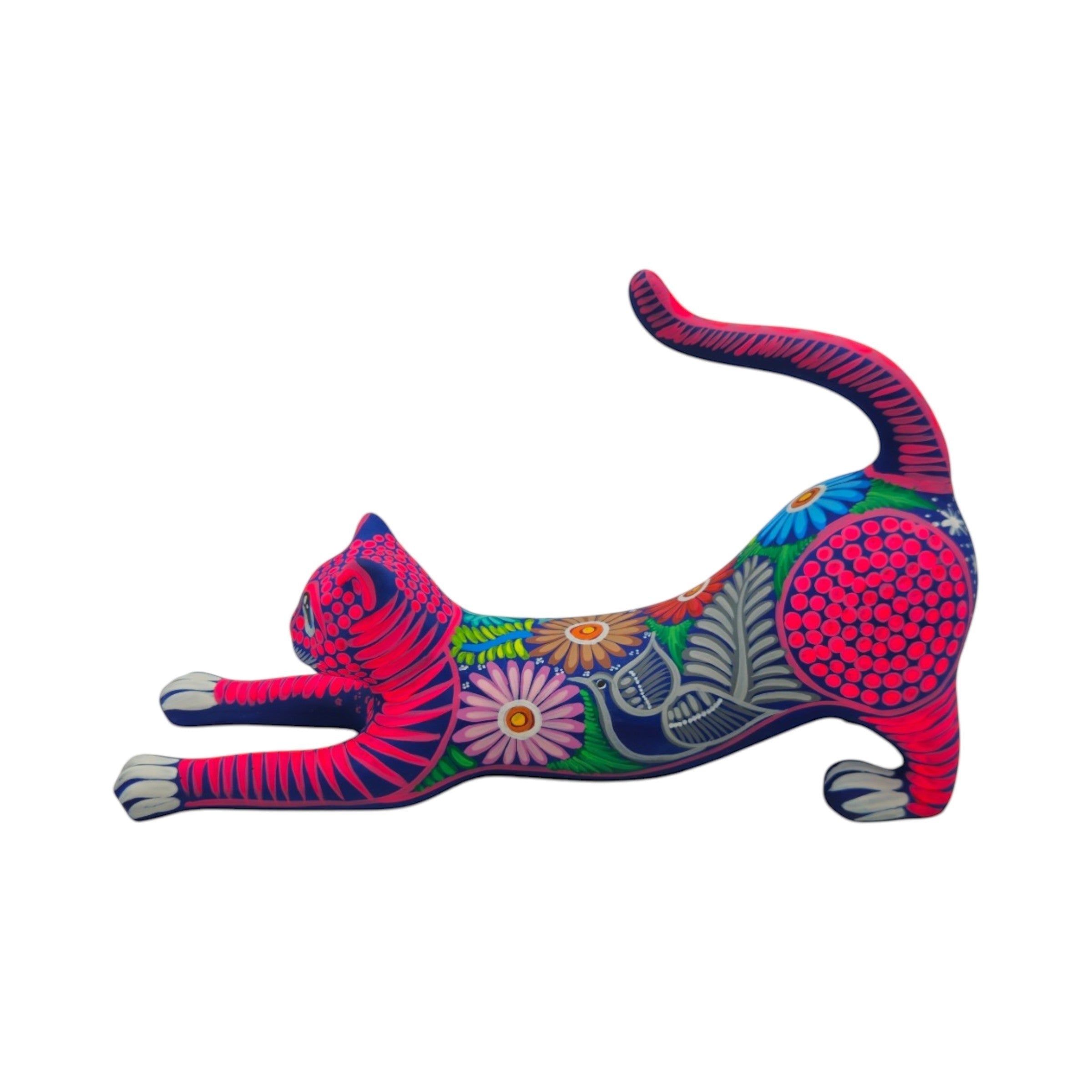 Alebrije Stretching Cat Figurine | Colorful Mexican Art