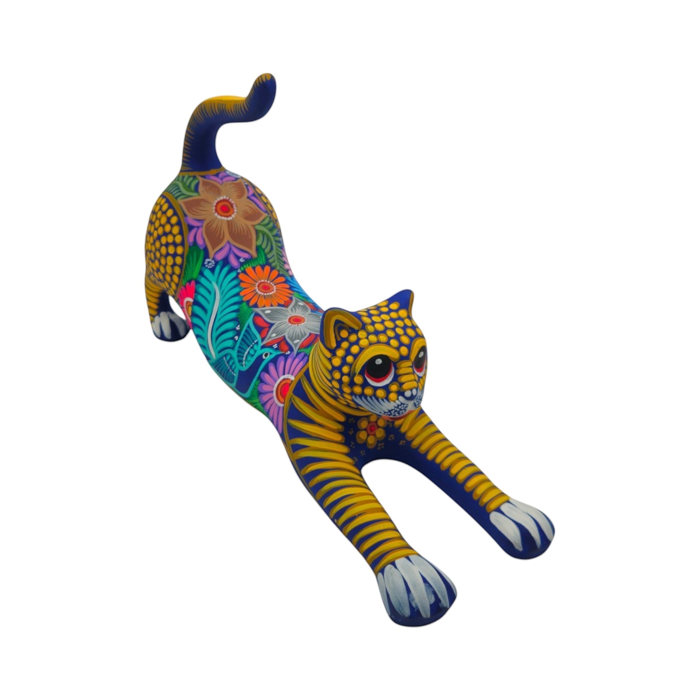 Alebrije Stretching Cat Figurine | Colorful Mexican Art