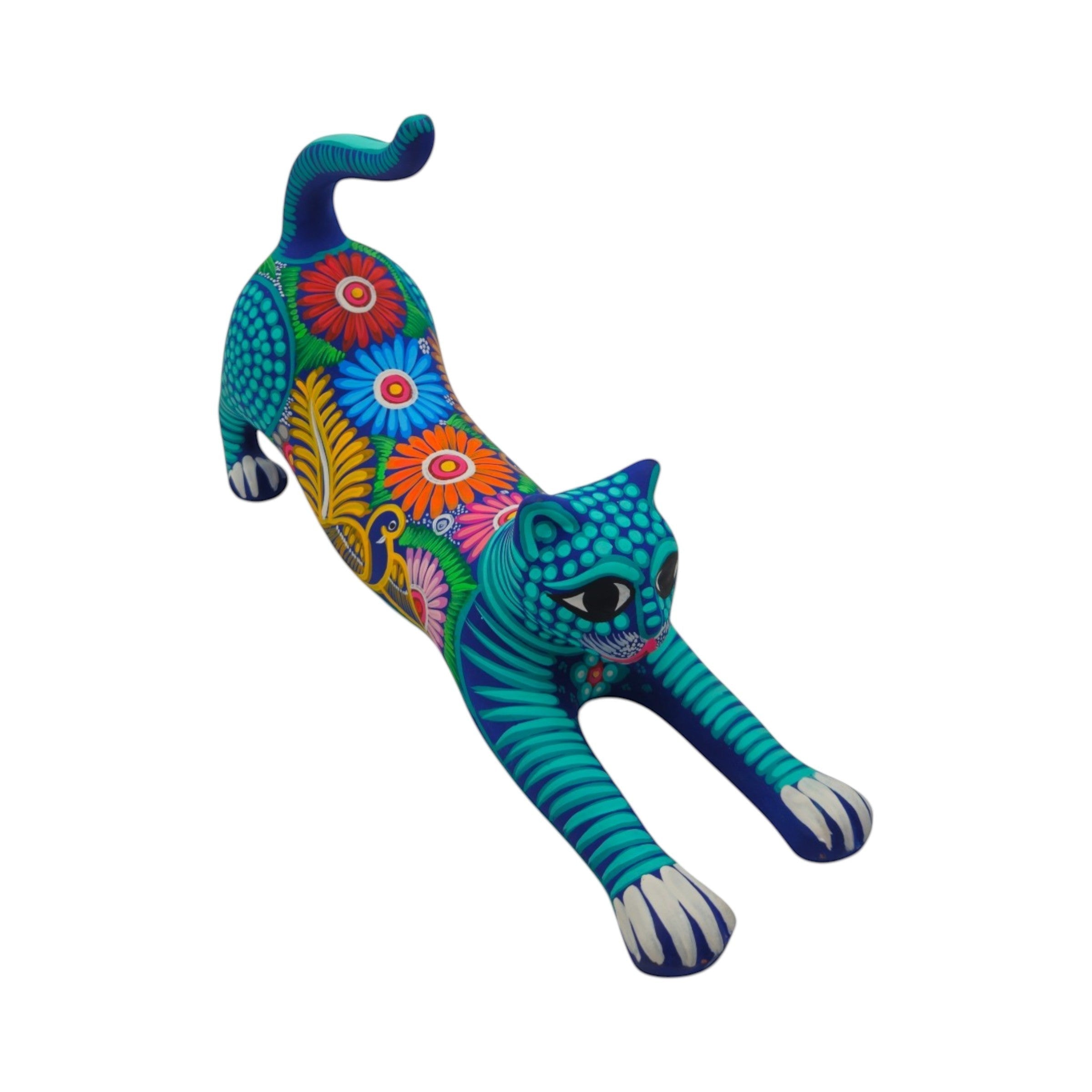 Alebrije Stretching Cat Figurine | Colorful Mexican Art