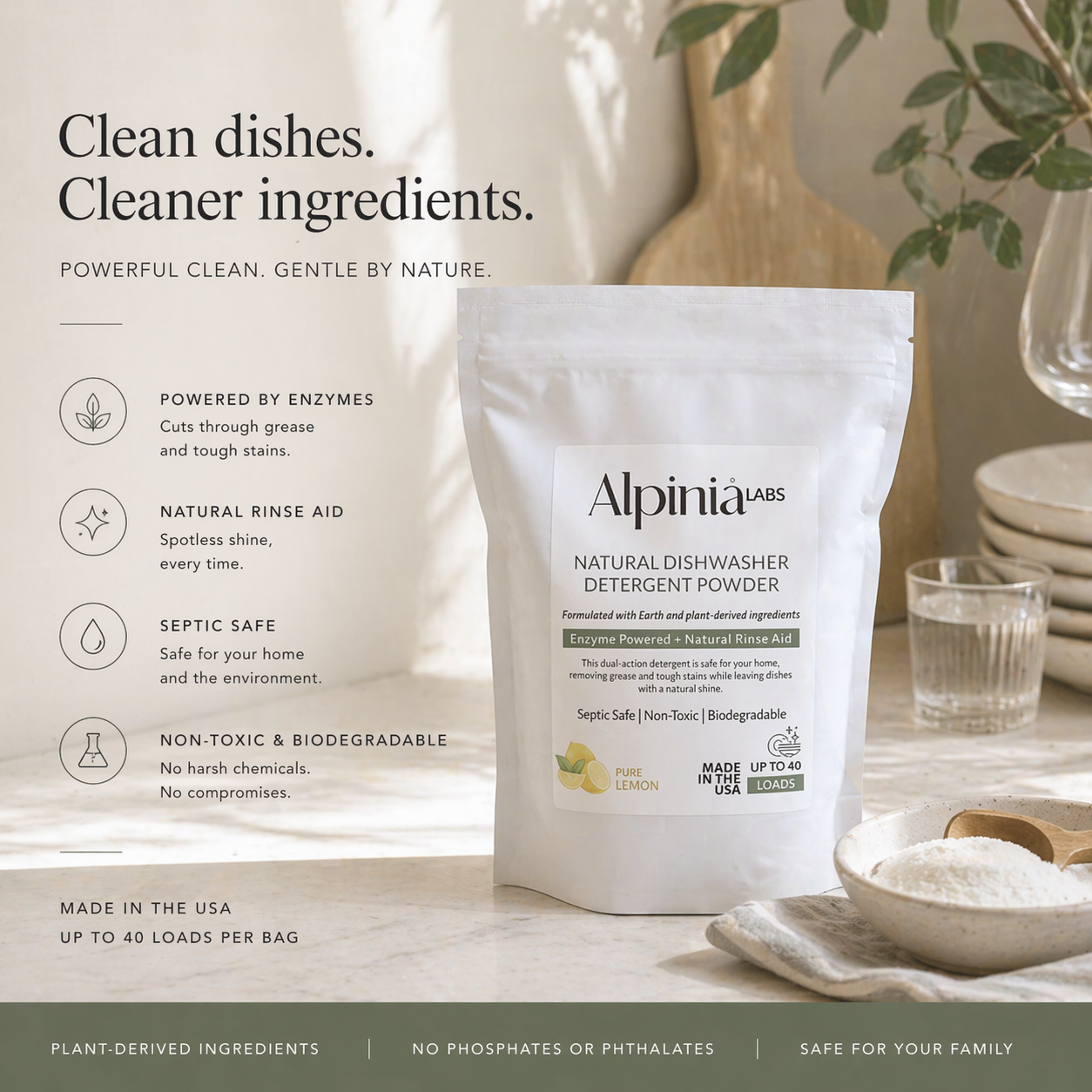 Powerful Dishwasher Detergent with Enzymes — No Microplastics, No Residue
