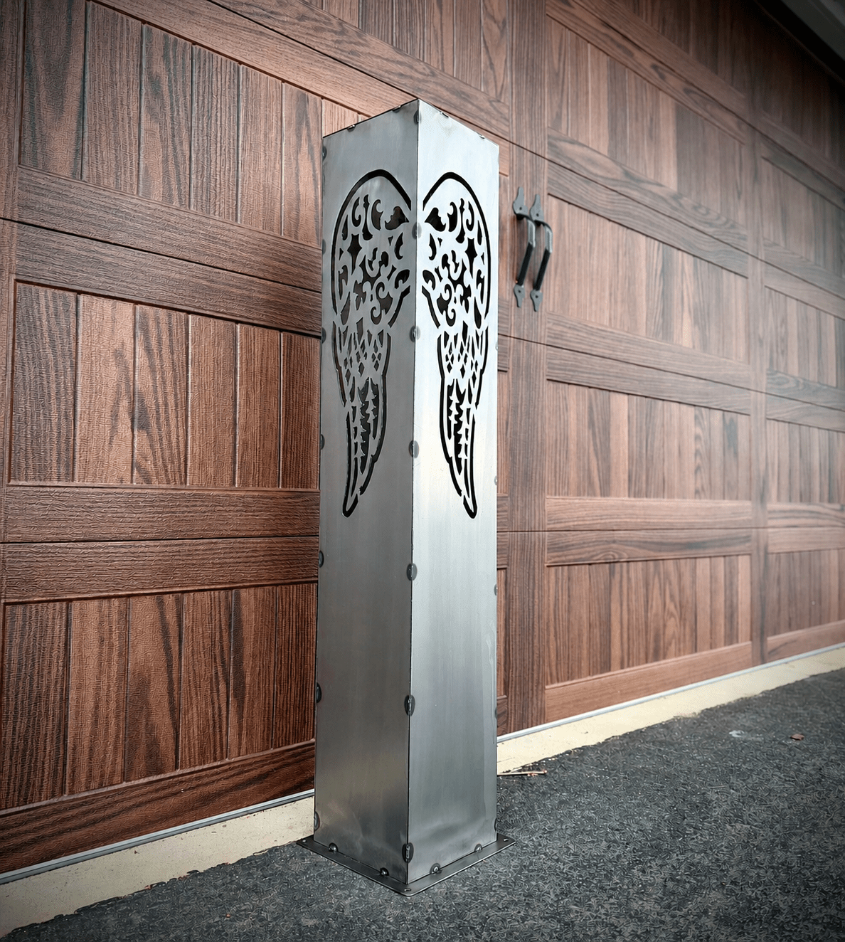 Angel Wing Solar Luminary Pillar - Steel